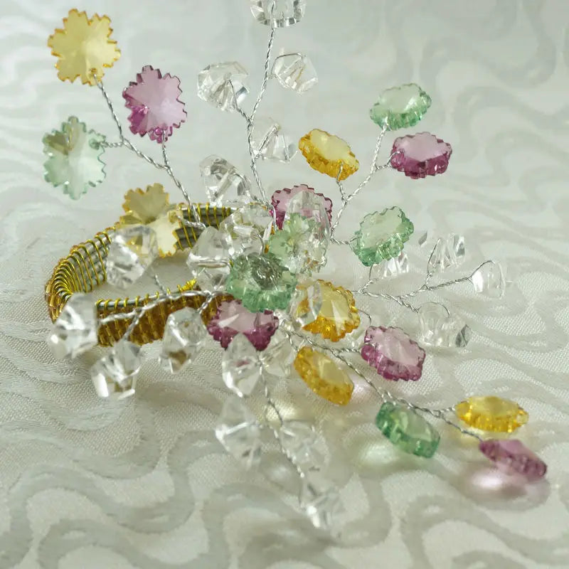 Beautiful Crystal Flower Napkin Rings With Glass Beads Decoration - 10 Pcs