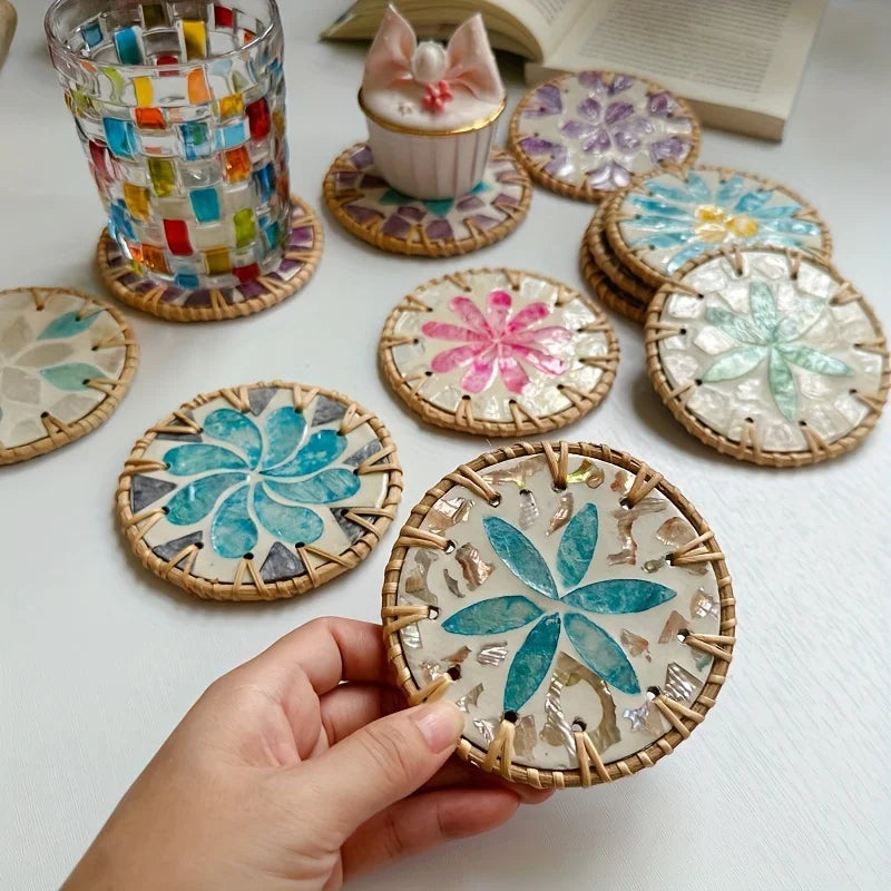 Rattan Woven Colorful Shell Coasters