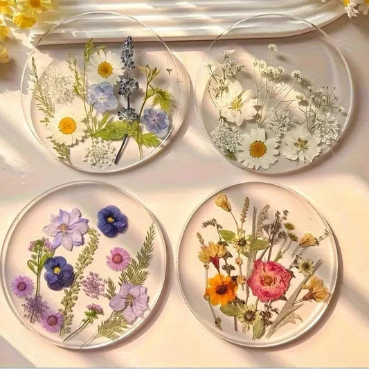Pressed Flower Resin Coasters Set-4pcs, Individual Colors