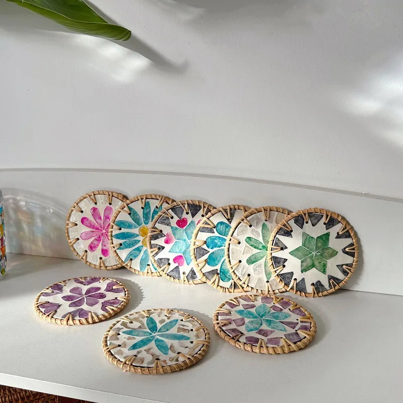 Rattan Woven Colorful Shell Coasters