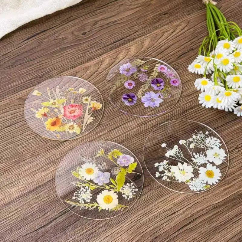 Pressed Flower Resin Coasters Set-4pcs, Individual Colors