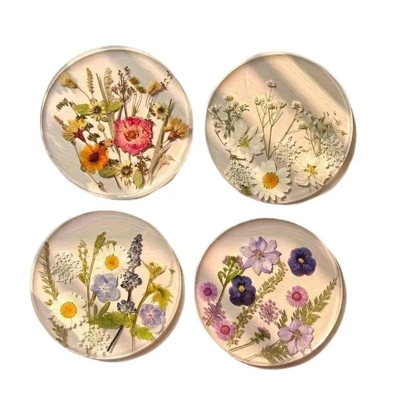 Pressed Flower Resin Coasters Set-4pcs, Individual Colors