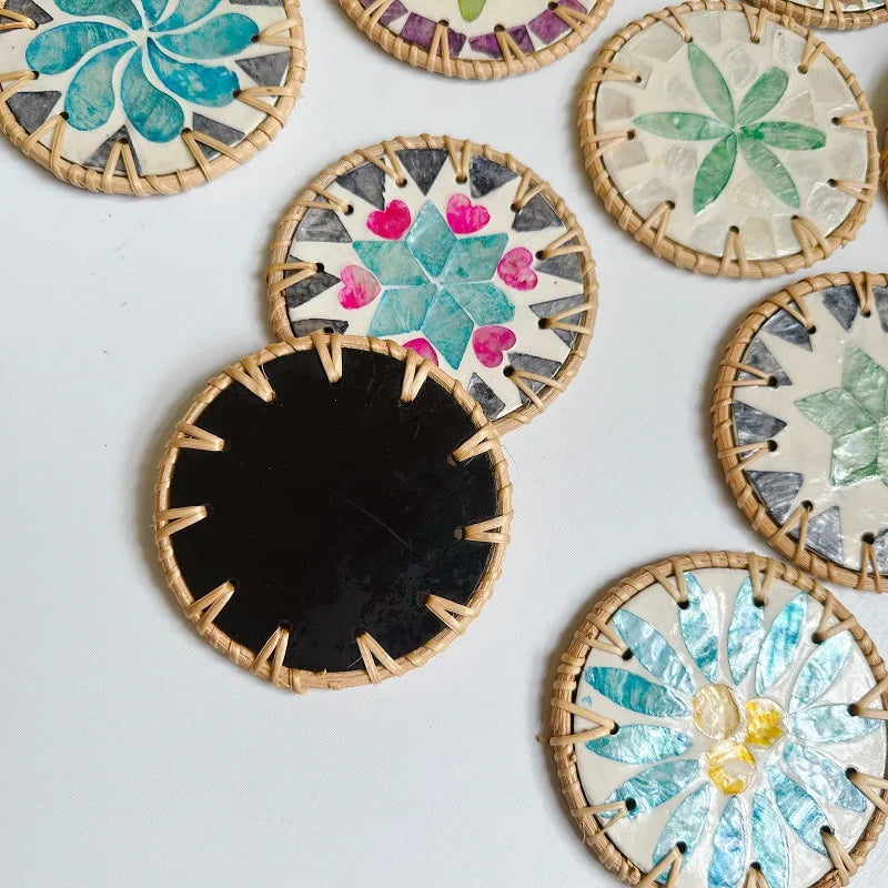 Rattan Woven Colorful Shell Coasters