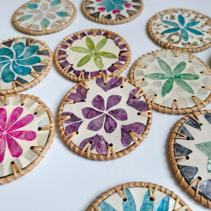 Rattan Woven Colorful Shell Coasters