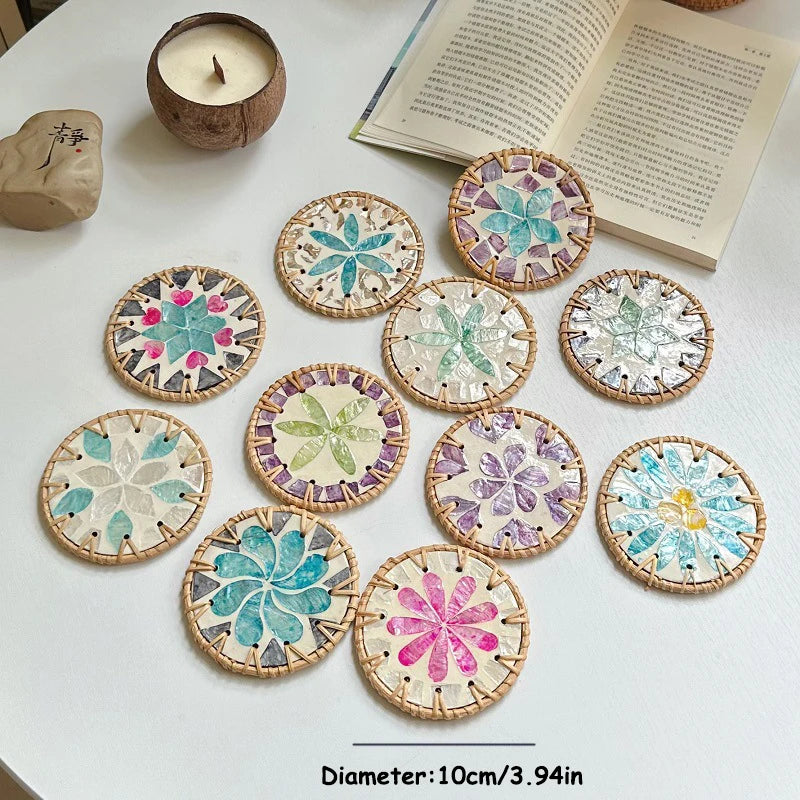 Rattan Woven Colorful Shell Coasters