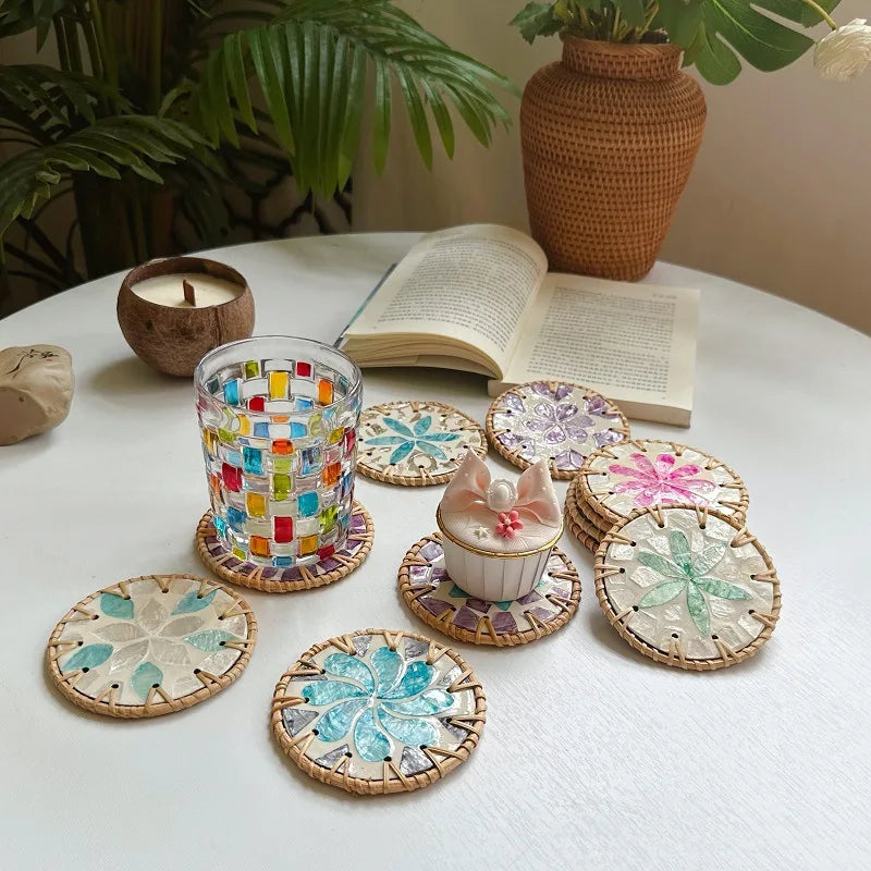 Rattan Woven Colorful Shell Coasters