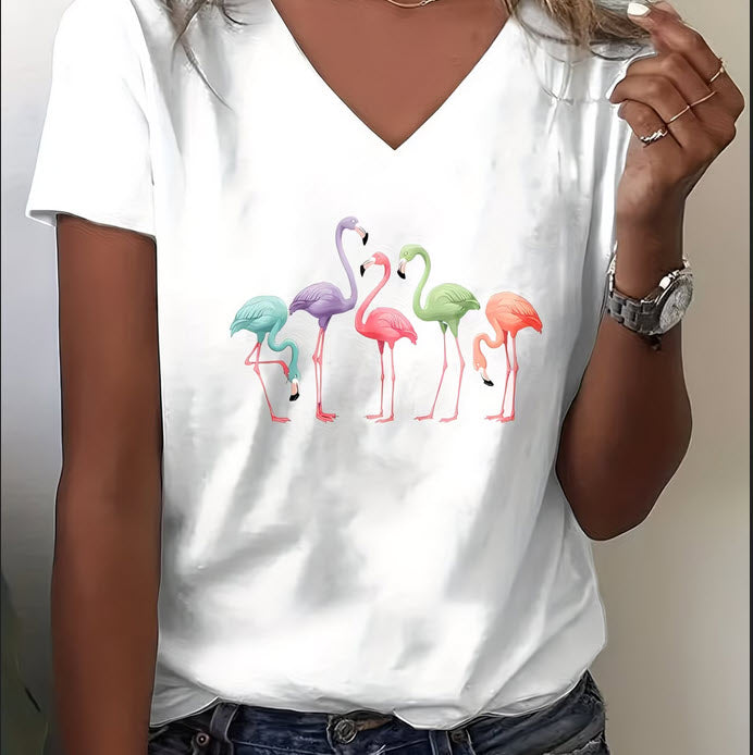 Flamingo V-Neck TShirt - XL